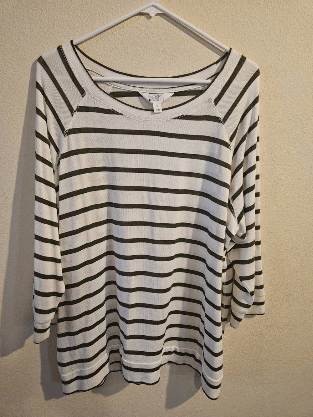Market & Spruce Olive Stripe Long-Sleeve Tee on White